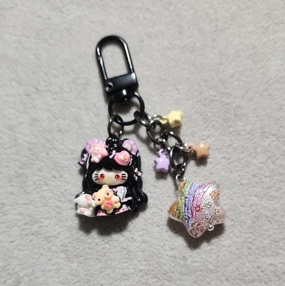 Cute Black Hello Kitty and Star Keychain